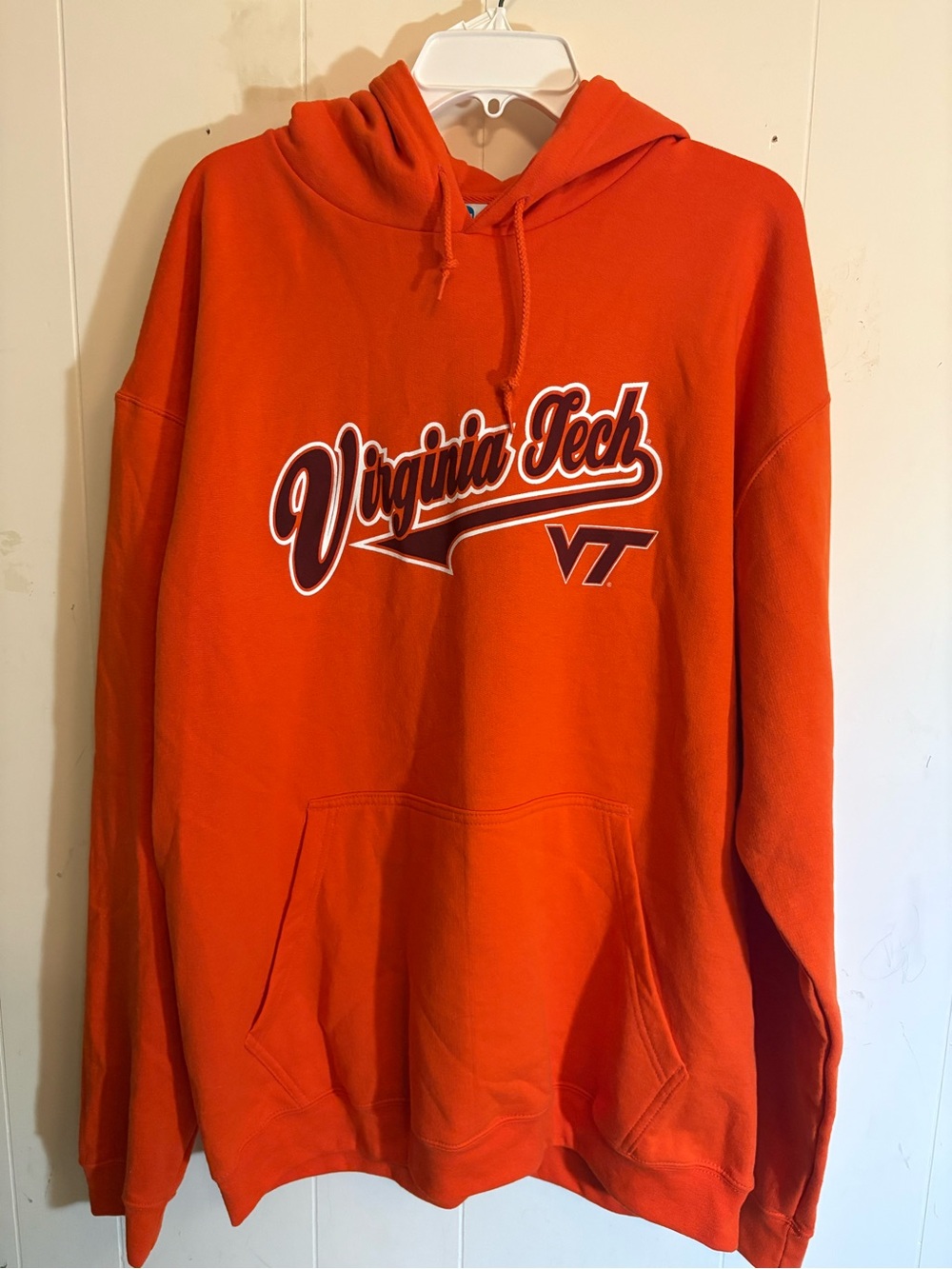 NCAA Virginia Tech Hokies Men's XL Orange Fleece Hooded Sweatshirt Pullover VTG